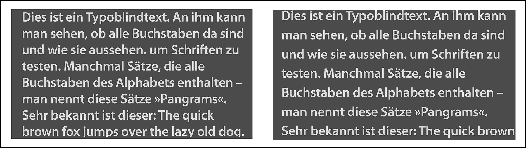 Helle Schrift auf dunklem Grund, Zeilenabstand normal und korrigiert