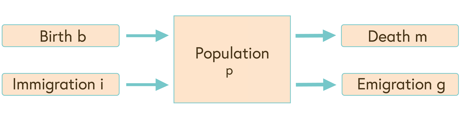 Image one shows that births and immigration increase the population compartment, while death and emigration decrease it.