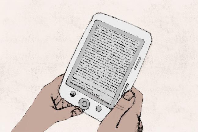 Hands holding an ebook reader